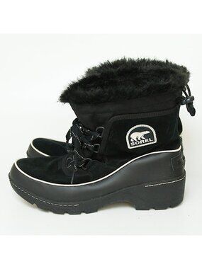 SOREL Tivoli Womens Winter Boots Size 9.5 Womens Black Waterproof Faux Fur Lined